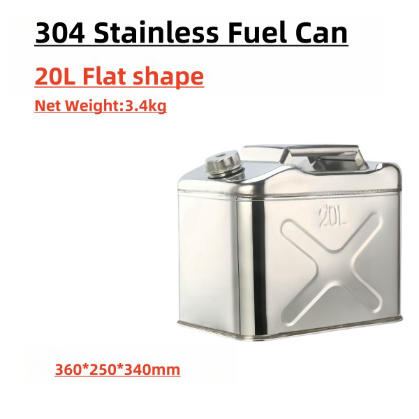20 Liters 304 Stainless Fuel Can- Flat Shape- Large Capacity